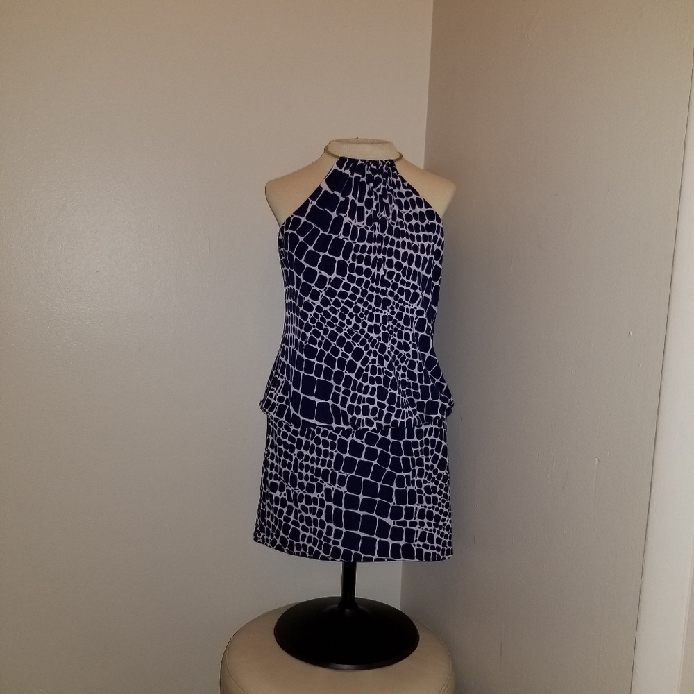 Blue & White Cache halter tank dress size 4